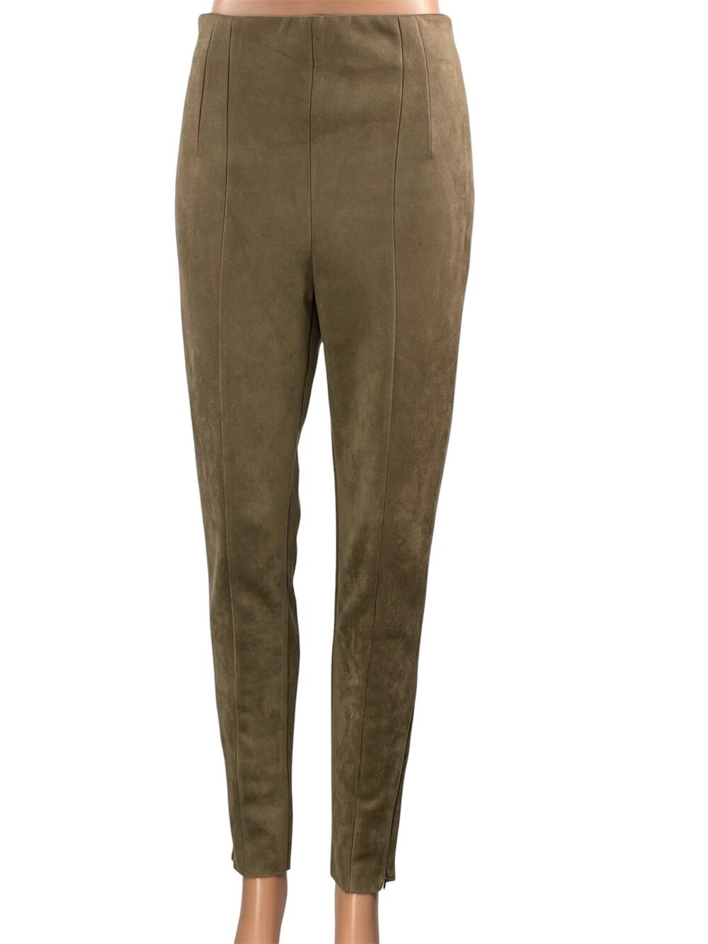 Zara Women's Khaki Brown High Rise Fitted Faux Suede Skinny Legging Pants Size S